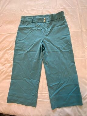 Chico's Trapunto Wide Leg Cropped Pants Size 2.5 Women’s 14 Light Teal Blue